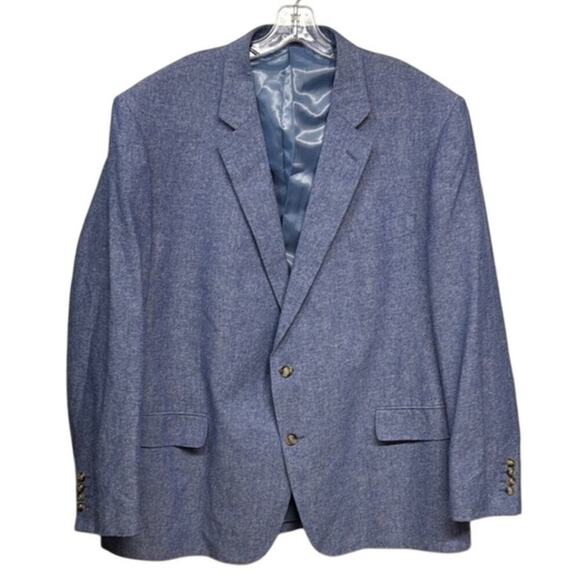 Men's Stafford Classic Fit Blue Linen Cotton Suit Sport Coat Signature 52 Reg - Picture 1 of 6